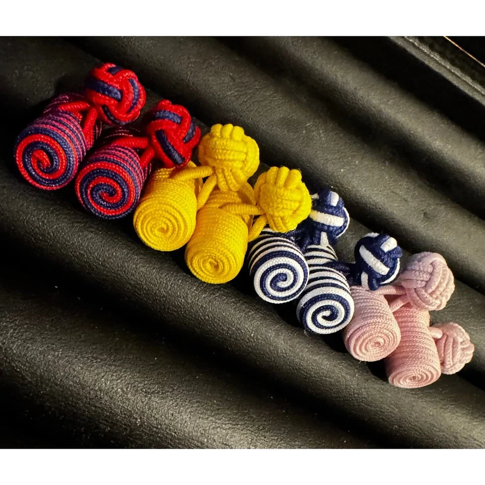 Silk Barrel Knot Cufflinks Lot of 4 Pairs Multicolor Stripe Solid Wedding French